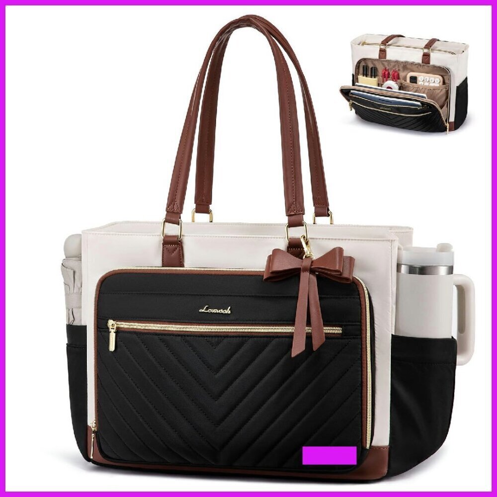Quilted Laptop Tote Bag Professional Work Travel Multi-Pocket Organization
